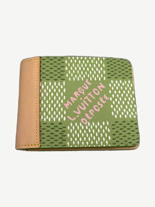 Louis Vuitton Tyler the Creator green Damier slender wallet with checkered print and embossed LV monogram