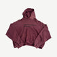 Enfants Riches Deprimes washed burgundy distressed hoodie with white painted logo across chest, heavy distressing.