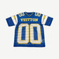 Louis Vuitton Chargers Amen Break football jersey front view with LV monogram embroidery and athletic mesh fabric