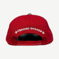 Chrome Hearts red baseball hat back view with white Chrome Hearts cross script and adjustable snapback strap