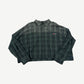 Raspberry Hills green and black plaid cropped flannel with embroidered Rasp logo patch on chest pocket.