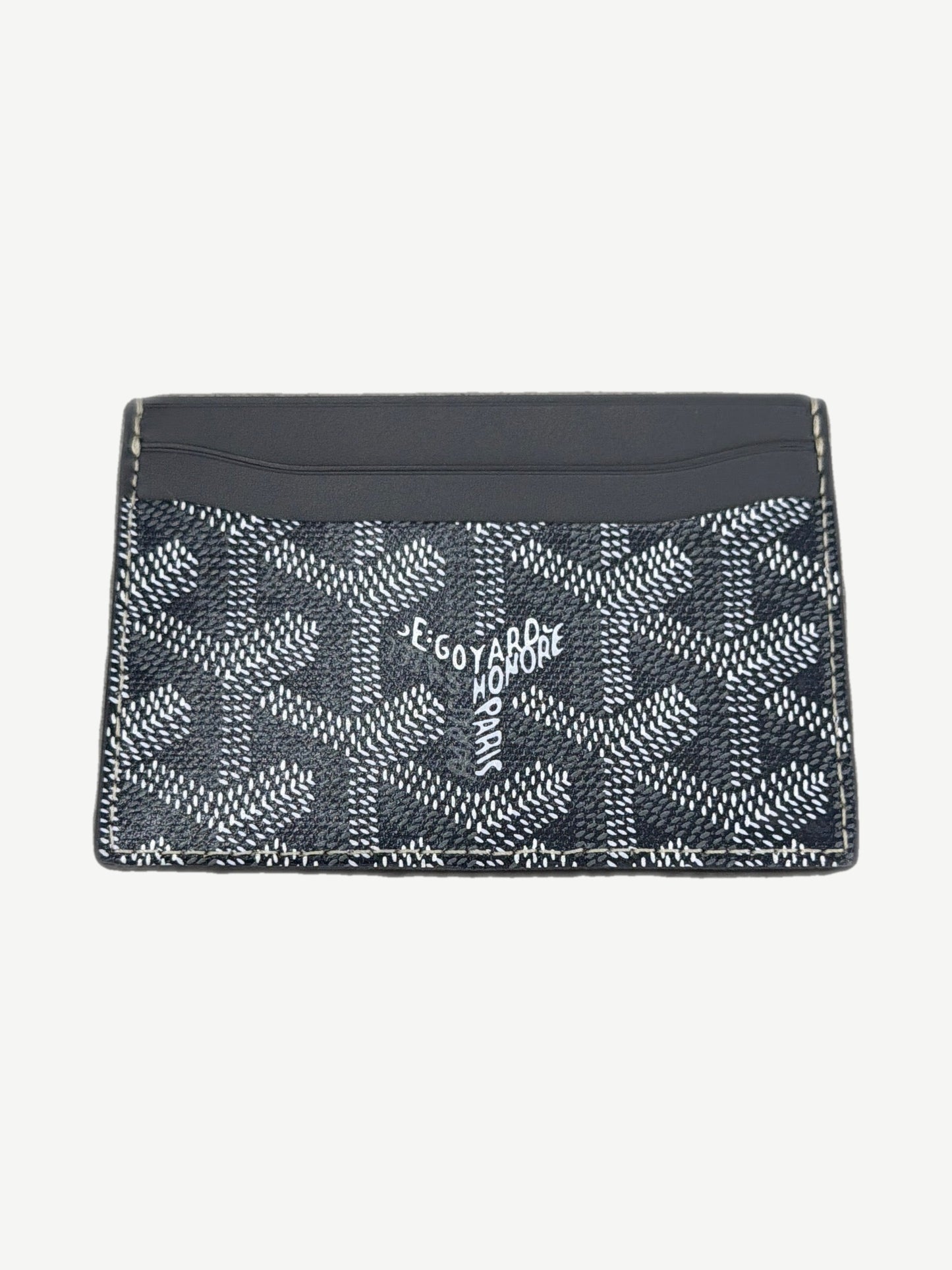 Goyard gray Saint Sulpice card holder wallet with signature chevron Goyardine canvas and leather trim