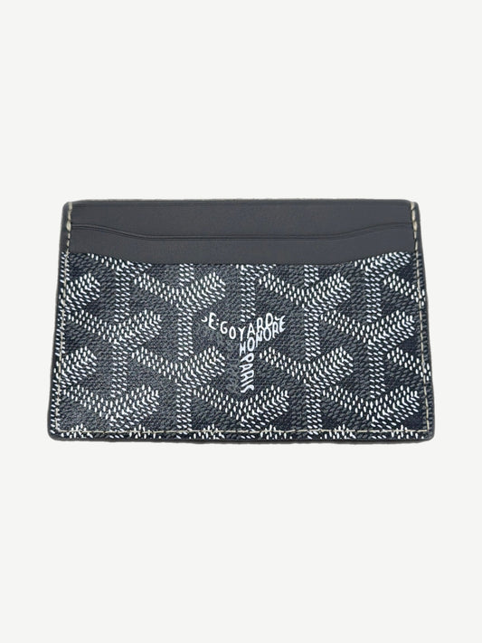 Goyard gray Saint Sulpice card holder wallet with signature chevron Goyardine canvas and leather trim