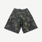Raspberry Hills camouflage leather cargo shorts, back view showing rear pockets and panel stitching