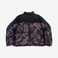 Louis Vuitton bimaterial down puffer jacket with black fleece yoke and purple monogram damier print body, front view