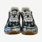 Bottega Veneta Orbit sneakers pair top view in forest green with rubber treaded outsole.
