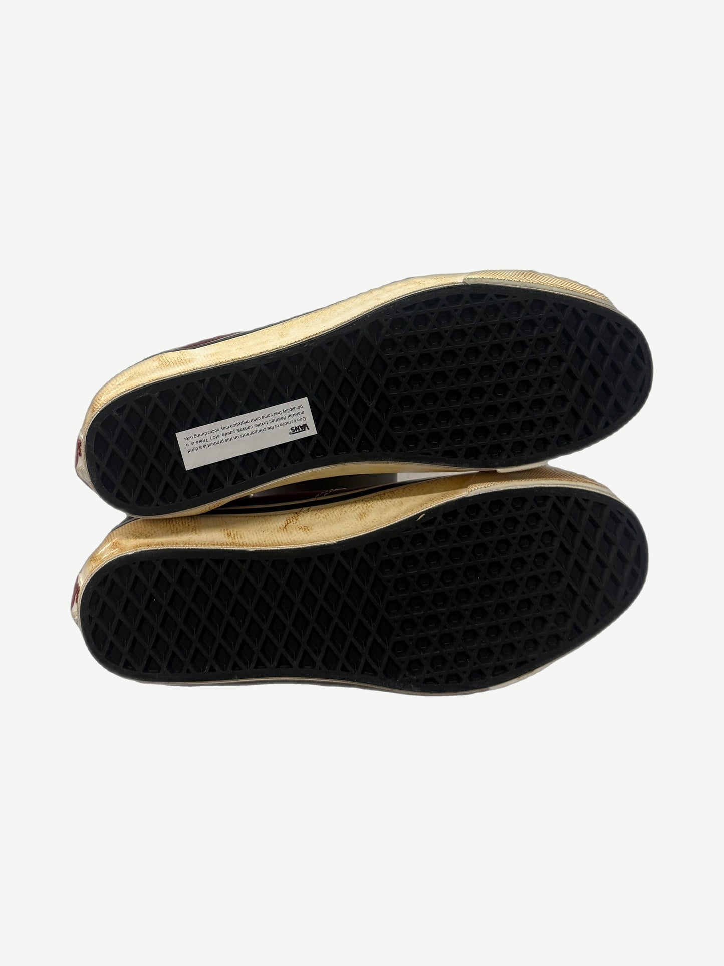 Sole and outsole view of Satoshi Nakamoto Vans Old Skool Reissue 36 in pearlized Port Royale colorway.