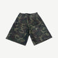 GV Gallery Raspberry Hills Barrack camo leather shorts in green-brown camouflage print, front view