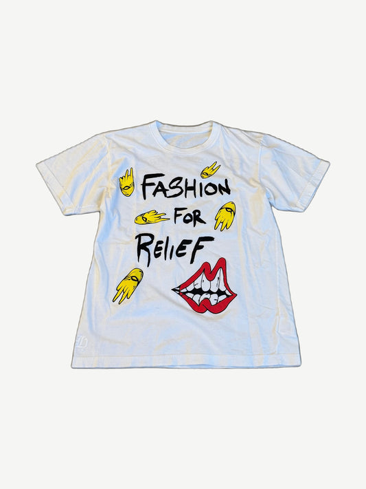Chrome Hearts Matty Boy Fashion For Relief white tee front with painted text and yellow ghost figure.