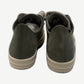 Rick Owens celadon suede sneakers back heel view showing tonal stitching and cream platform midsole