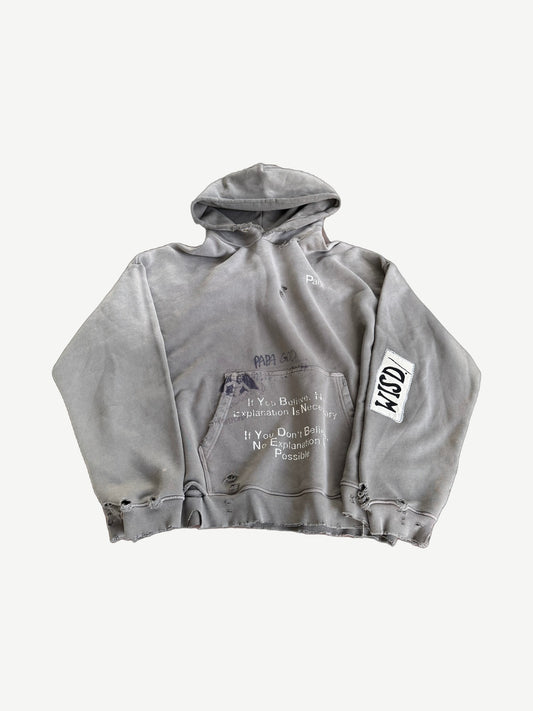 Paly Hollywood gray EPDS pullover hoodie front view with chest logo print and kangaroo pocket.