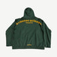 Chrome Hearts green T-Bar hoodie back with yellow-orange Old English Chrome Hearts arch and cross sleeve prints.