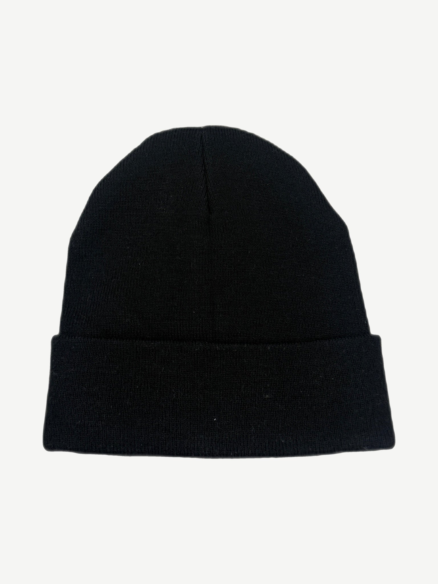 Chrome Hearts Matty Boy collab knit beanie, alternate angle showing folded cuff and label detail