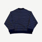 Back of Miu Miu navy and white striped halfzip polo sweatshirt with ribbed cuffs and hem.