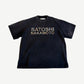 Satoshi Nakamoto faded black tee with rhinestone-jeweled SATOSHI NAKAMOTO chest text on washed cotton.