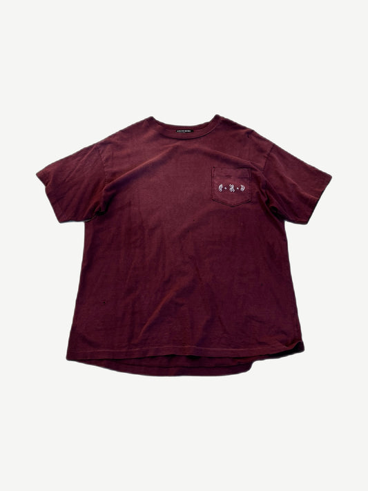 Enfants Riches Deprimes burgundy pocket tee with gothic ERD chest logo and oversized boxy silhouette