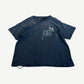 Paly Hollywood washed black tee with cracked white UDLI Universal Death License print on chest, front view
