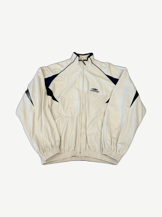 Balenciaga White Sport Icon 3B Oversized Track Windbreaker Jacket