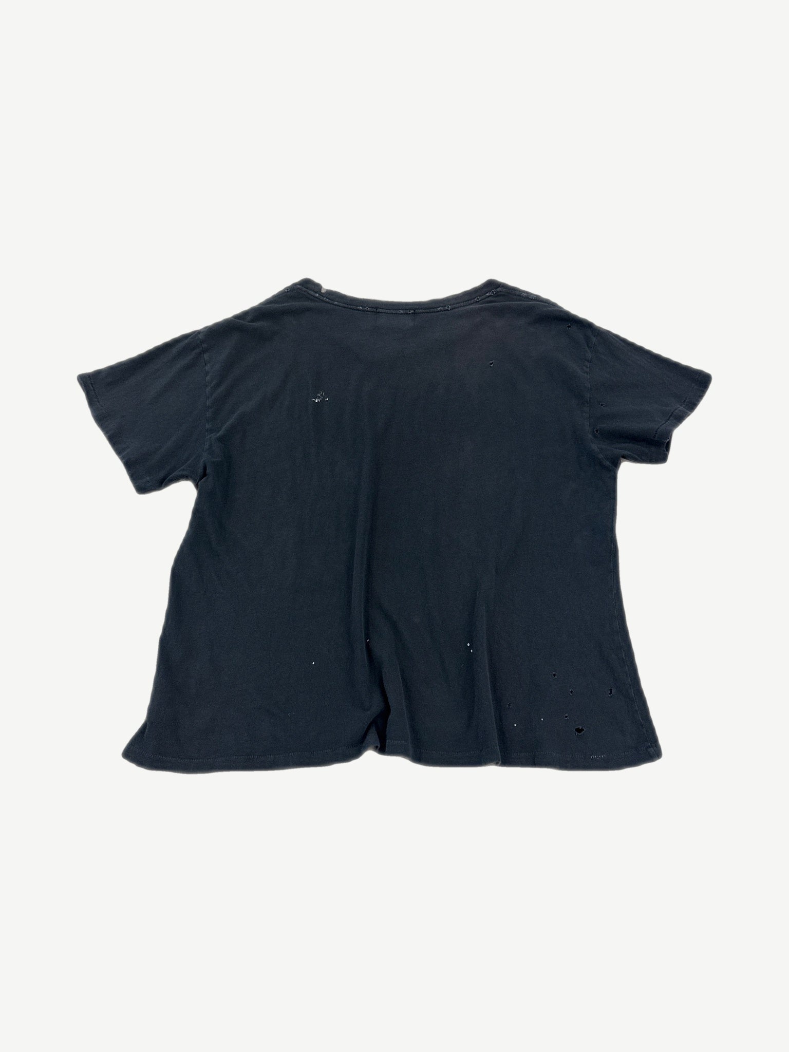 Enfants Riches Deprimes faded gray distressed tee back view showing washed cotton and frayed edges.