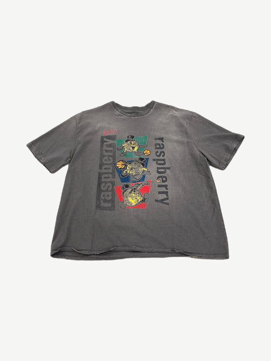 GV Gallery Raspberry Hills Macker V2 washed gray tee front with vintage 1997 basketball mascot panel graphic