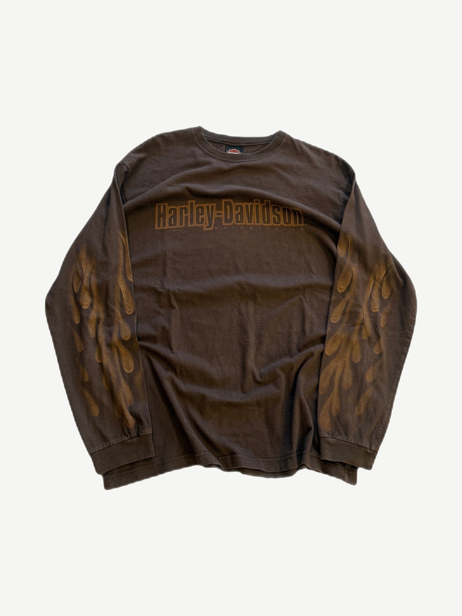 Vintage Harley Davidson Florida longsleeve in brown with red flame graphics and bold motorcycle eagle front print