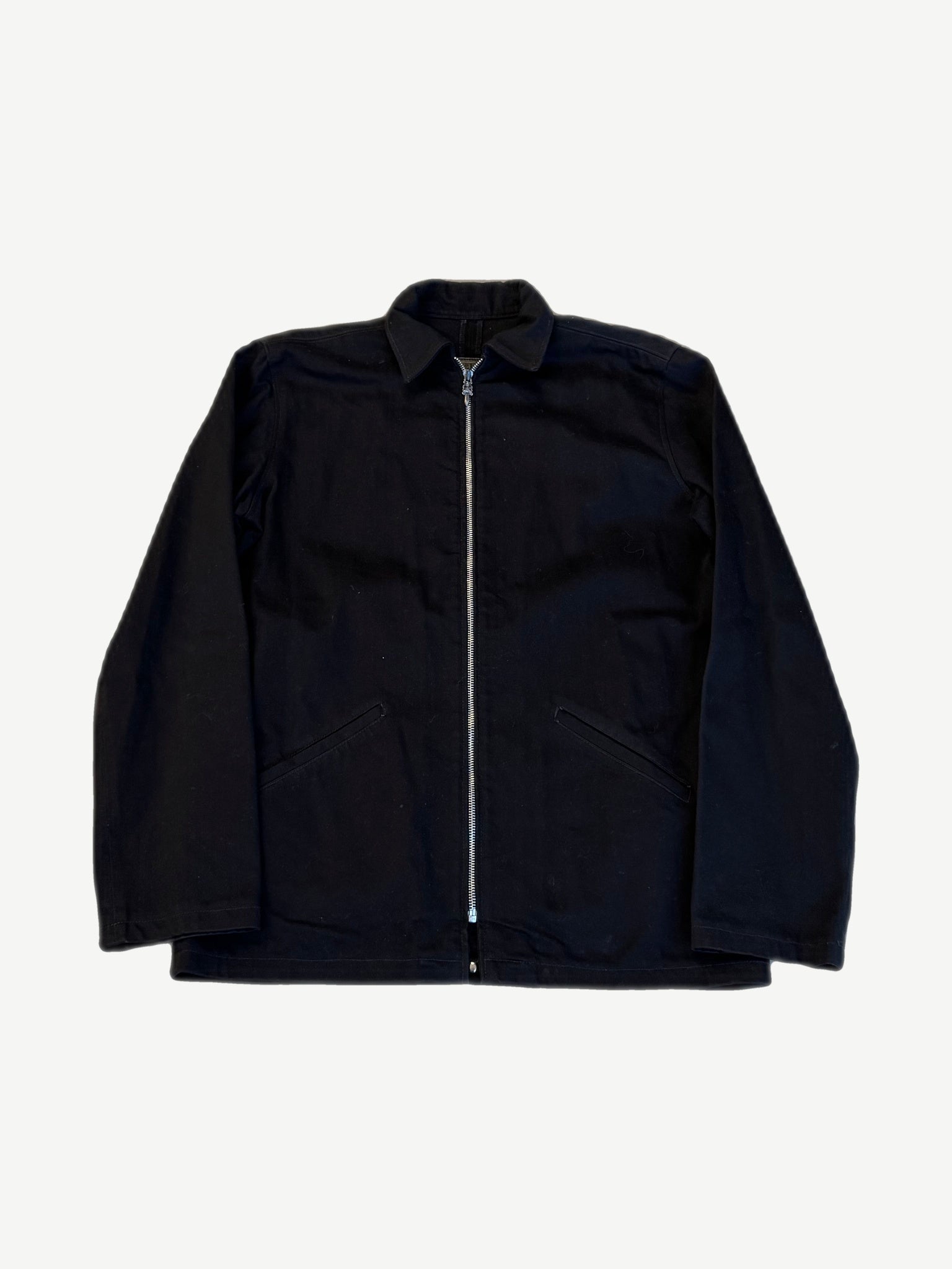 Chrome Hearts black western zip jacket with point collar, slash pockets and clean black cotton facade