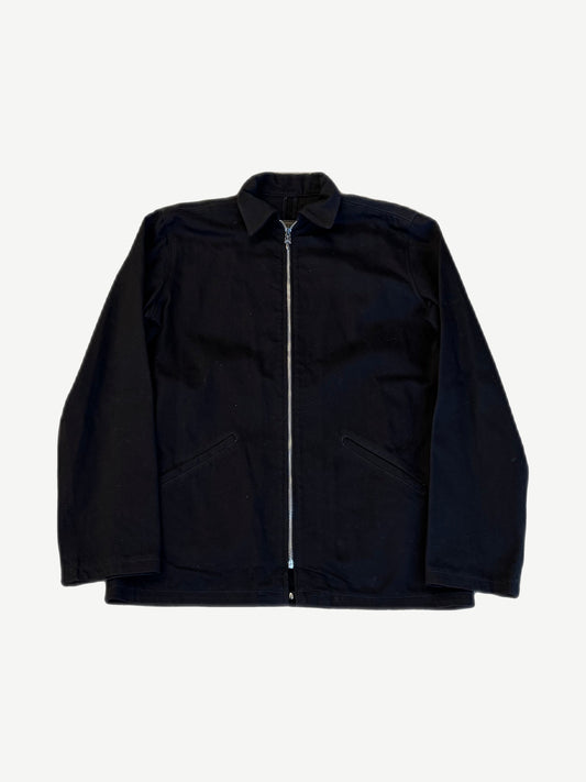 Chrome Hearts black western zip jacket with point collar, slash pockets and clean black cotton facade