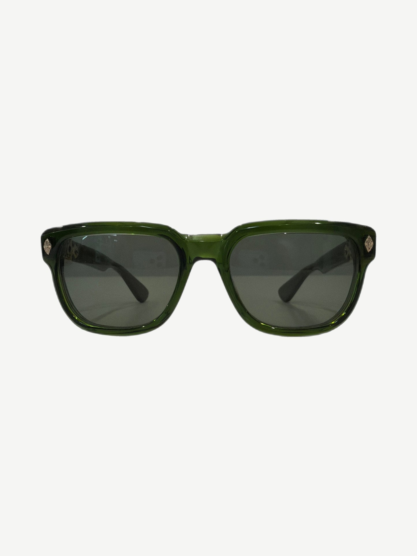 Chrome Hearts Sitonit sunglasses front view with translucent green acetate frame and tinted square lenses
