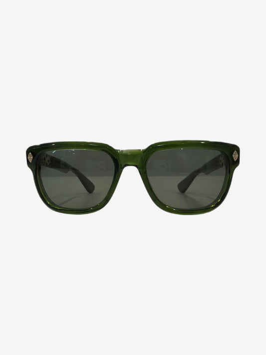 Chrome Hearts Sitonit sunglasses front view with translucent green acetate frame and tinted square lenses