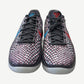 Nike Kobe 6 Protro ASG Hollywood 3D pair front view with mismatched red and teal swooshes, snakeskin pattern.