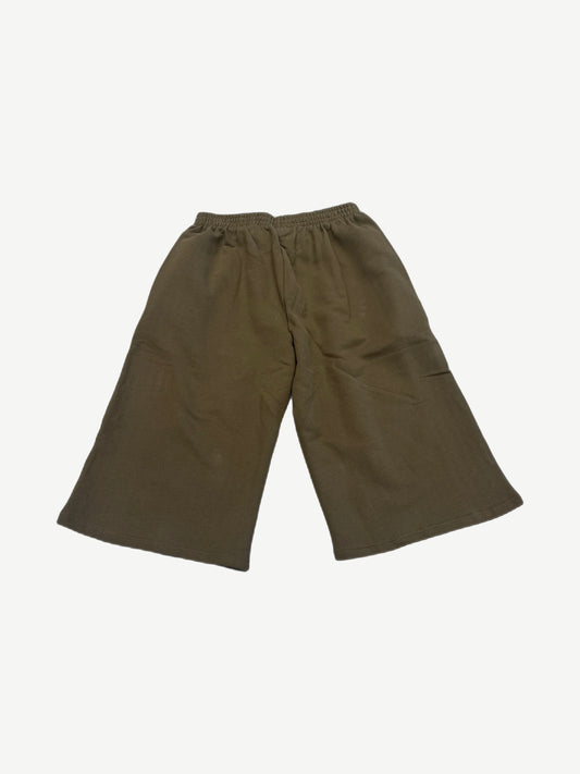 GV Gallery Raspberry Hills olive sweat shorts back view, blank fleece panel with elastic waist and hem