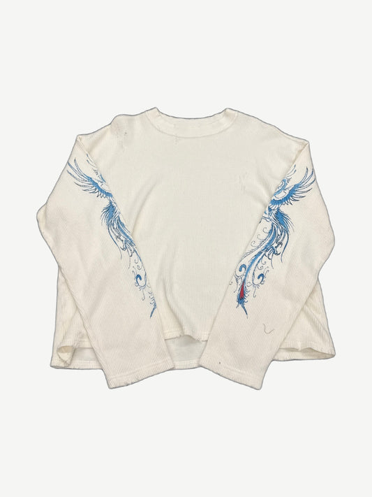 GV Gallery Raspberry Hills cream pelican thermal longsleeve with blue phoenix sleeve prints