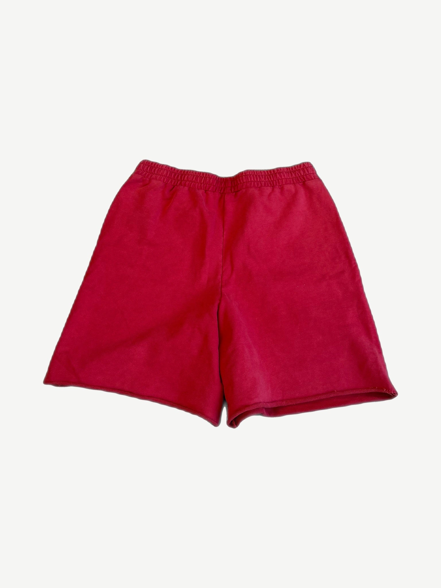 Back view of HMDD red Chim Reapers shorts in athletic mesh with elastic drawstring waistband and side seam.