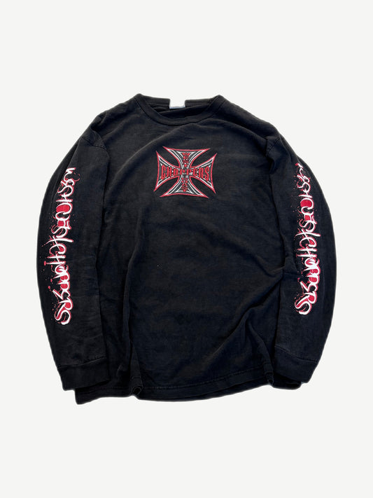 Vintage West Coast Choppers Devil Ace longsleeve in black with iron cross logo across the chest.