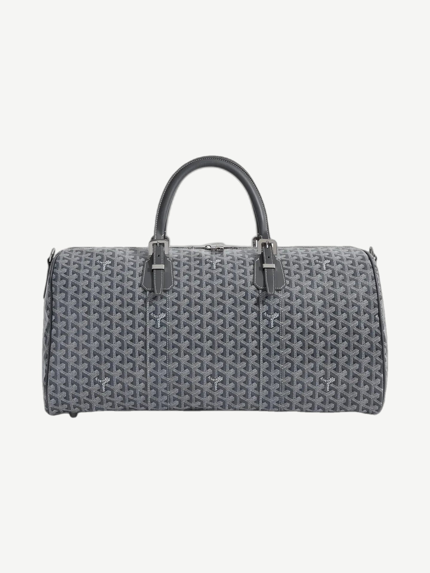 Goyard Boston 50 duffle bag in gray Goyardine canvas with chevron monogram print and leather top handles