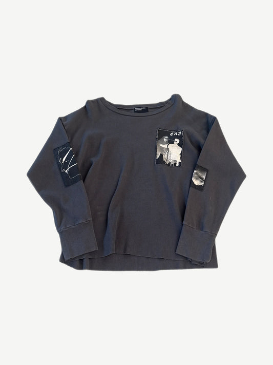 Enfants Riches Deprimes Assemblage thermal longsleeve in cream waffle knit with stitched patch graphics on front