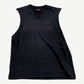 Vintage Harley-Davidson Detroit cutoff tee front, faded black sleeveless with tonal logo arch