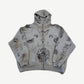 Balenciaga gray oversized zip-up hoodie covered in all-over black tattoo flash prints of script, faces and symbols
