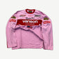 Supreme Vanson Leathers pink longsleeve, racing jersey with red chest panel and motorsport patches