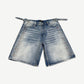 HMDD light blue washed denim shorts with multicolor rhinestone constellation detailing around front pockets