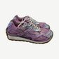 Bottega Veneta Orbit pink mesh sneaker side view with chrome silver overlays, gum sole and white laces
