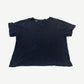 Enfants Riches Deprimes black distressed tee back view, plain panel with peppered holes and worn neckline.