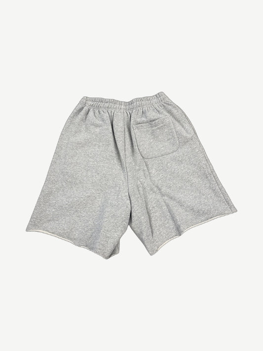 HMDD gray Chimstone sweat shorts back view with plain knit and single rear patch pocket