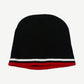 Vintage West Coast Choppers black knit beanie back view with red white and black striped ribbed cuff