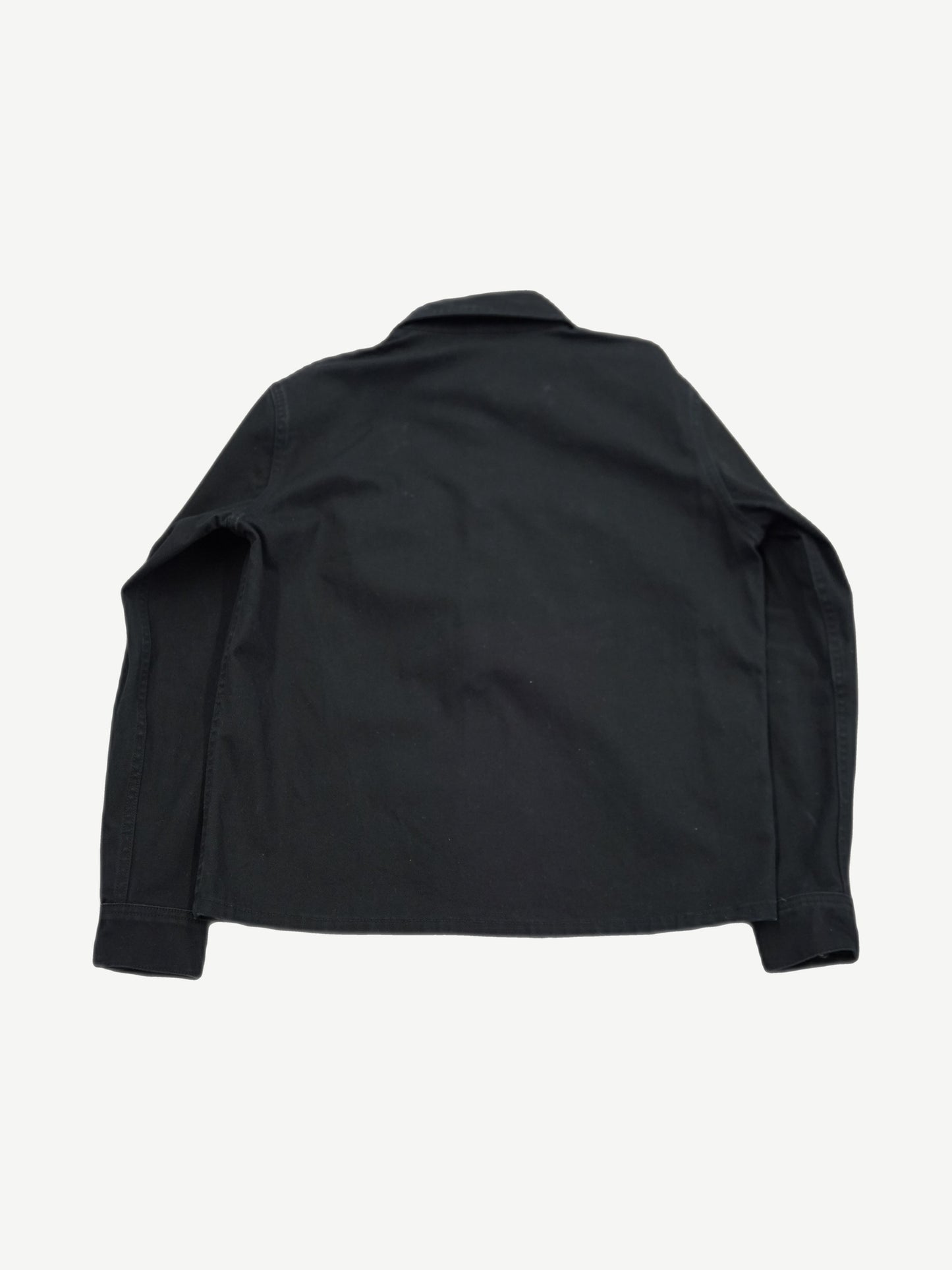 Chrome Hearts black Work Dog jacket back view in clean black cotton twill with point collar.