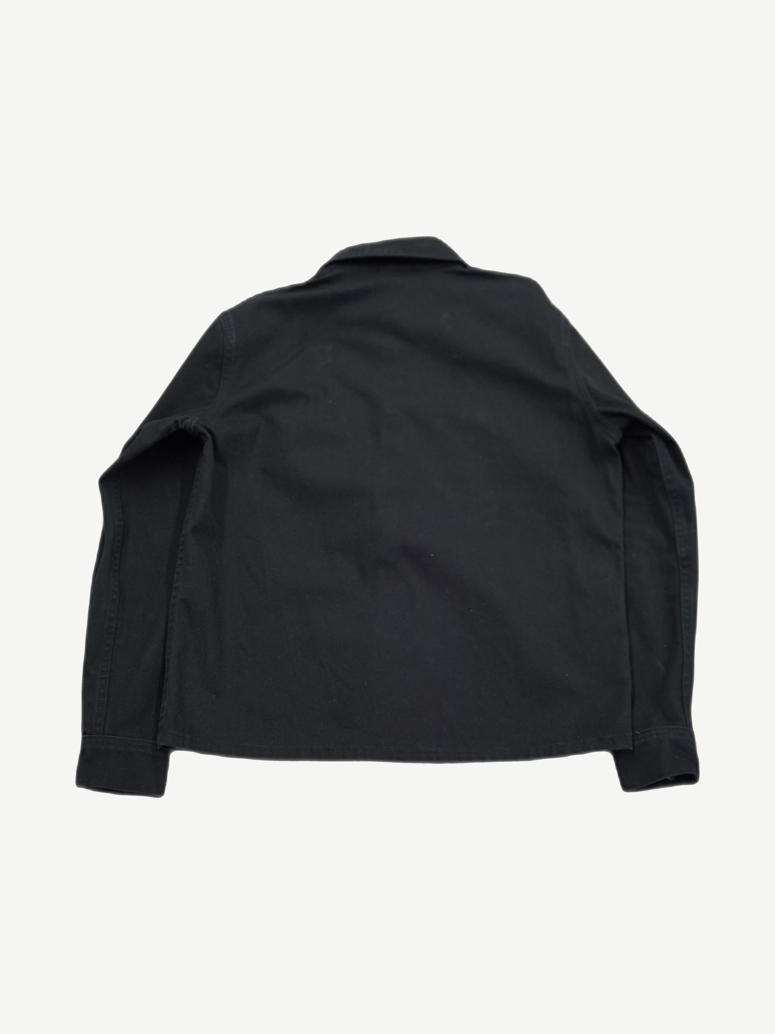 Chrome Hearts black Work Dog jacket back view in clean black cotton twill with point collar.