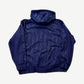 Supreme washed navy rhinestone zipup hoodie back view with repeating crystal script logo across body and hood