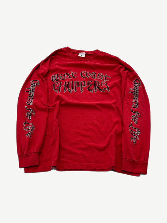 Vintage West Coast Choppers red Choppers For Life longsleeve with iron cross chest logo.