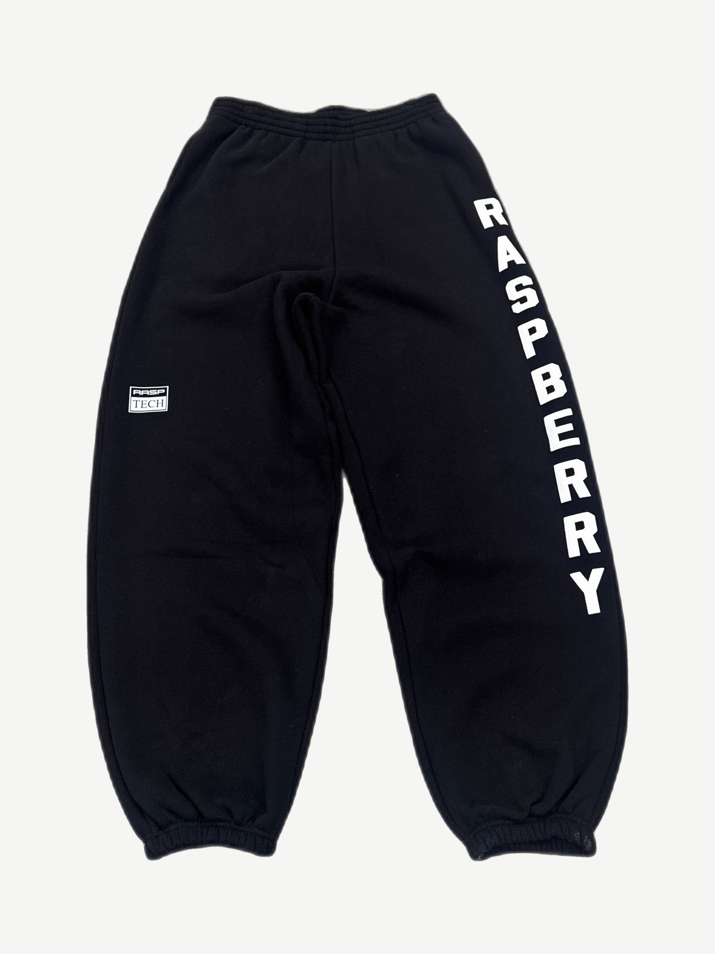 GV Gallery Raspberry Hills black weekday sweatpants front view with drawstring waist and tonal logo on thigh.