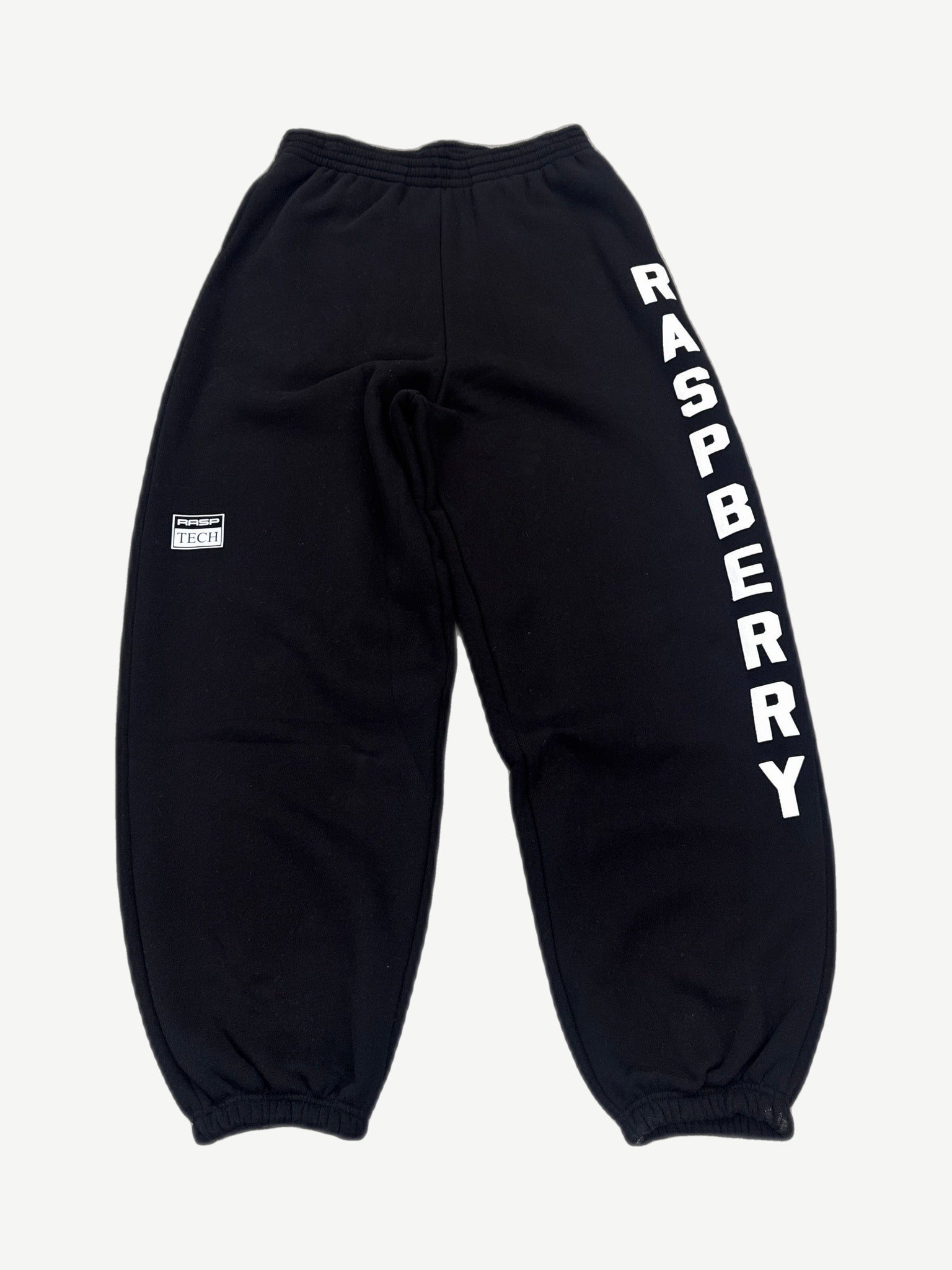GV Gallery Raspberry Hills black weekday sweatpants front view with drawstring waist and tonal logo on thigh.